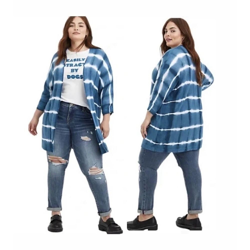 TORRID dolman tie dye blue cardigan sweater plus size 1